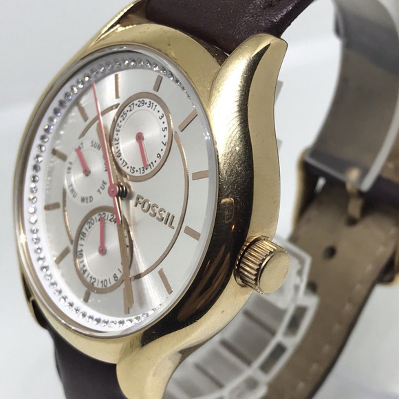 FOSSIL ROSE GOLD TONE,BROWN LEATHER BAND Watch - Picture 2 of 5